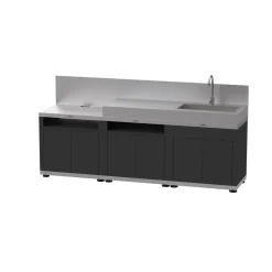 LE MARQUIER Cuisine d'Extérieur 3 Éléments avec Crédence en Acier Noir - Acier Noir/Inox