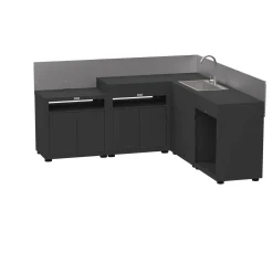 LE MARQUIER Cuisine d'Extérieur en Angle 5 Éléments avec Crédence en Acier Noir - Noir