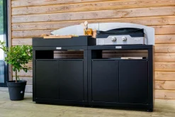 LE MARQUIER Cuisine d'Extérieur 2 Éléments avec Crédence en Acier Noir - Noir