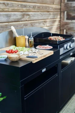 LE MARQUIER Cuisine d'Extérieur 2 Éléments avec Crédence en Acier Noir - Noir