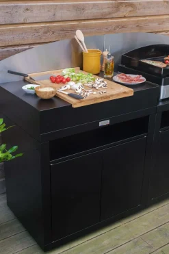 LE MARQUIER Cuisine d'Extérieur 2 Éléments avec Crédence en Acier Noir - Noir