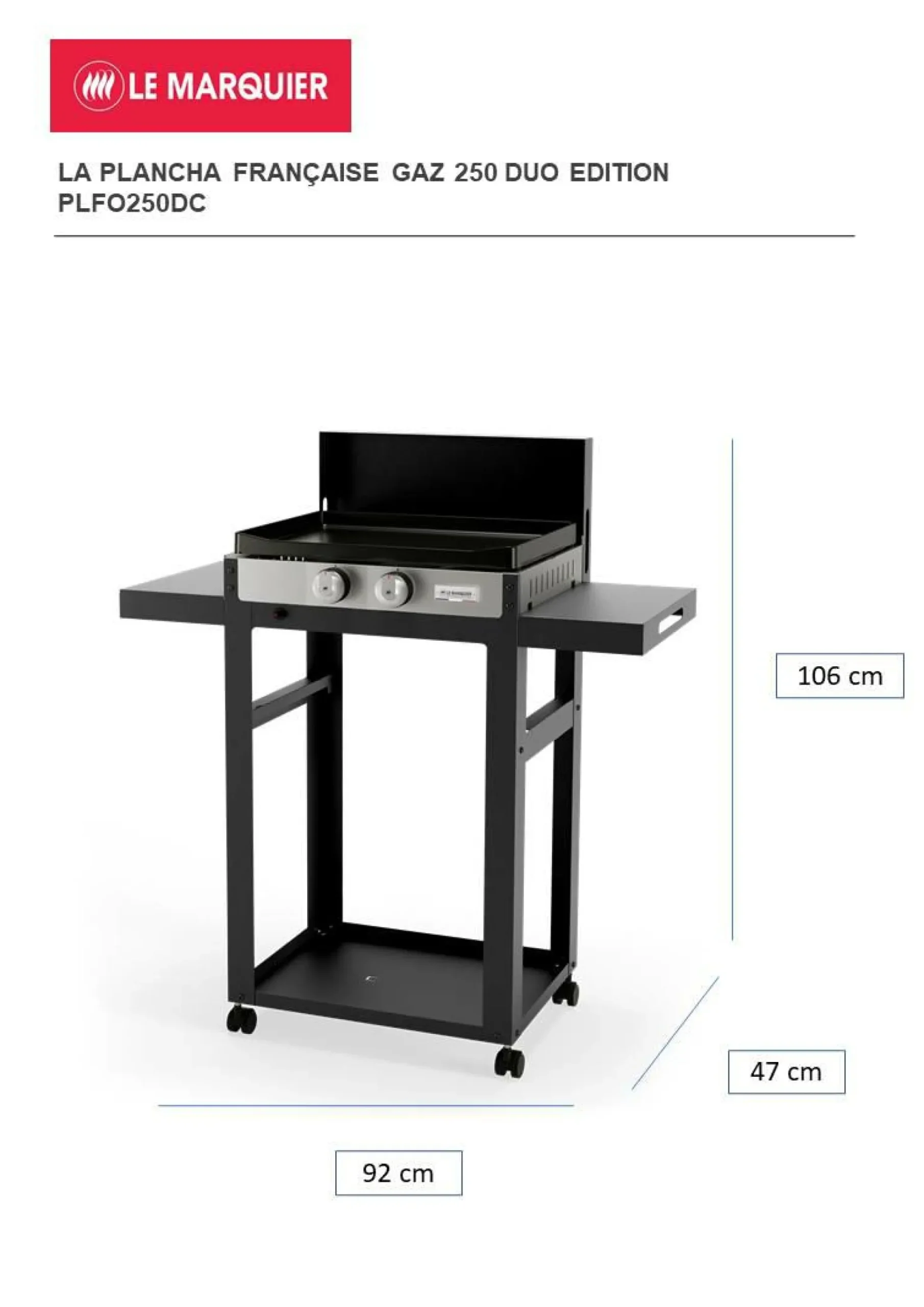 LE MARQUIER Ensemble Plancha et Chariot La Plancha Française Gaz Acier Inox
