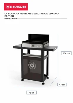 LE MARQUIER Ensemble Plancha et Chariot La Plancha Française Électrique Acier