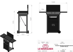 LE MARQUIER Ensemble Plancha Électrique, Chariot et Couvercle en Acier et Inox Original