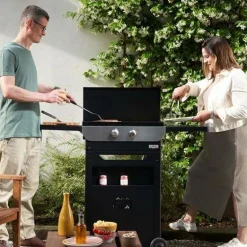 LE MARQUIER Ensemble Plancha Gaz, Chariot et Couvercle en Acier et Inox Original