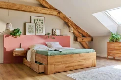 Lit avec rangements en options chêne massif Charly - 140 x 190 cm