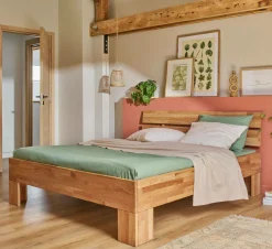 Lit avec tête de lit et rangement en option chêne massif Charly - 140 x 190 cm