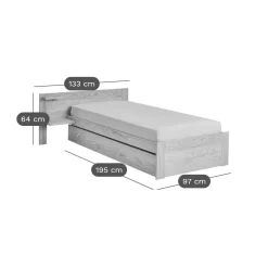 Lit bois massif avec tiroir de rangement en option Etienne - Brut