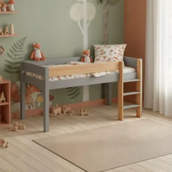 Lit mi-hauteur Sylvio - Gris/Bois