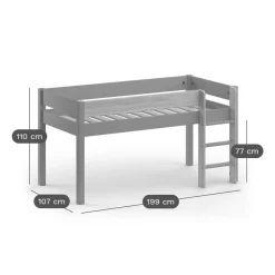 Lit mi-hauteur Sylvio - Gris/Bois
