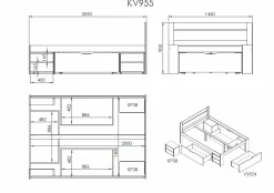 Lit rangement bois massif Tara - Miel - 140 x 200 cm
