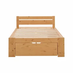 Lit rangement bois massif Tara - Miel - 140 x 200 cm