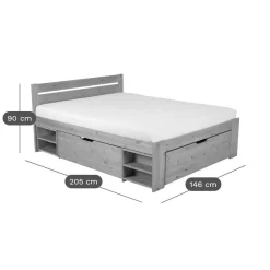 Lit rangement bois massif Tara - Miel - 140 x 200 cm