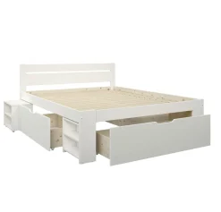 Lit rangement bois massif Tara - Blanc - 160 x 200 cm