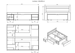 Lit rangement bois massif Tara - Blanc - 160 x 200 cm