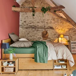 Lit rangement bois massif Tara - Miel - 180 x 200 cm