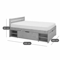 Lit rangement bois massif Tara - Miel - 180 x 200 cm