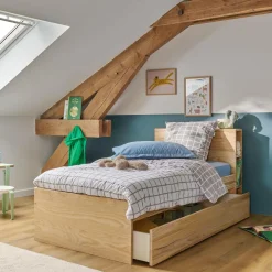 Lit rangement bois massif Sebastian - Bois/Blanc