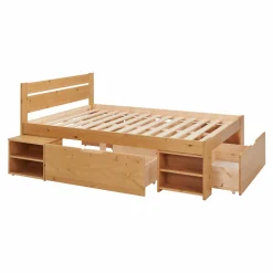 Lit rangement bois massif Tara - Miel - 140 x 190 cm
