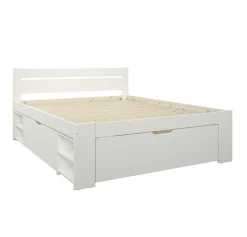 Lit rangement bois massif Tara - Blanc - 140 x 190 cm