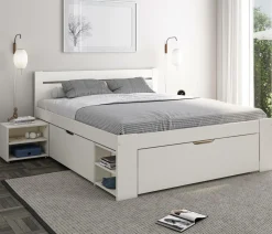 Lit rangement bois massif Tara - Blanc - 140 x 190 cm