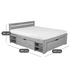 Lit rangement bois massif Tara - Blanc - 140 x 190 cm