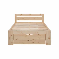 Lit rangement bois massif Tara - Naturel - 140 x 190 cm