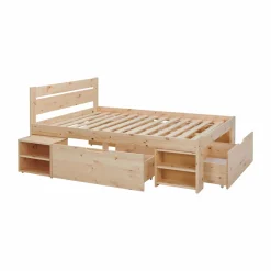 Lit rangement bois massif Tara - Naturel - 160 x 200 cm