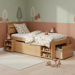Lit rangement enfant bois massif Tara - Miel - 90 x 200 cm