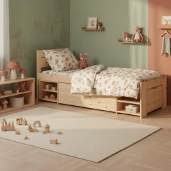 Lit rangement enfant bois massif Tara - Naturel - 90 x 200 cm