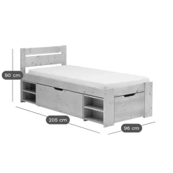 Lit rangement enfant bois massif Tara - Naturel - 90 x 200 cm