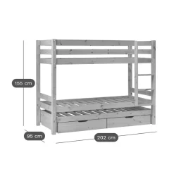 Lits superposés gigognes 2 tiroirs bois massif Everest