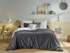 Lot de 2 draps housses matelas épais coton bio Fil & Sens - Anthracite - 140 x 190 cm