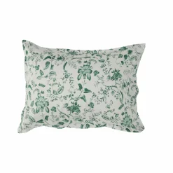 Lot de 2 taies d'oreiller satin Pondichéry - Vert feuille - 50 x 75 cm