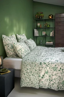 Lot de 2 taies d'oreiller satin Pondichéry - Vert feuille - 50 x 75 cm