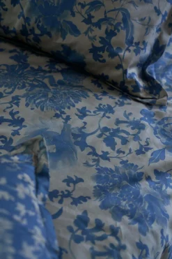 Lot de 2 taies d'oreiller satin Shanghai - Ecorce/Bleu nautique - 50 x 75 cm