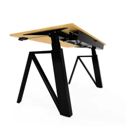 MAKIBA Bureau électrique assis-debout ergonomique Maxime - Plateau Bois Clair/Pieds Noirs - Largeur 160 cm