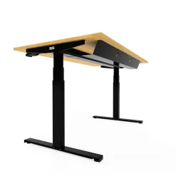 MAKIBA Bureau électrique assis-debout ergonomique Maxime - Plateau Bois Clair/Pieds Noirs - Largeur 140 cm