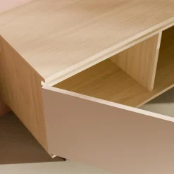 Meuble TV 3 portes décor bois Gustavo - Chêne blanchi/Lin