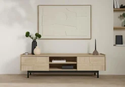 Meuble TV décor bois pieds métal 2 portes Mila