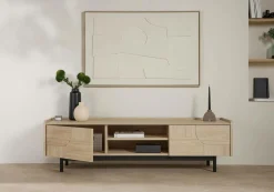 Meuble TV décor bois pieds métal 2 portes Mila