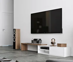 Meuble TV Torre - Blanc/Noyer - Placage bois véritable