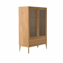 Meuble vitrine led chêne massif 2 portes 1 tiroir Charles