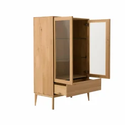 Meuble vitrine led chêne massif 2 portes 1 tiroir Charles