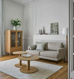 Meuble vitrine led chêne massif 2 portes 1 tiroir Charles