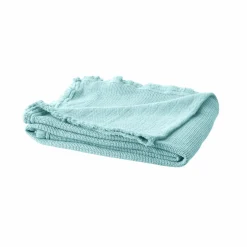 Plaid coton à franges Emilien - Lichen Bleu - 130 x 170 cm