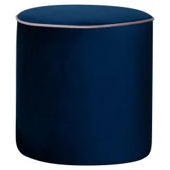 Pouf rond velours Léo - Bleu