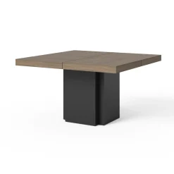 Table à manger carrée décor bois et noir pied central 6 personnes Dusk - Noyer/Noir
