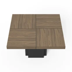 Table à manger carrée décor bois et noir pied central 6 personnes Dusk - Noyer/Noir