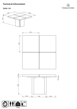 Table à manger carrée décor bois et noir pied central 6 personnes Dusk - Chêne/Noir